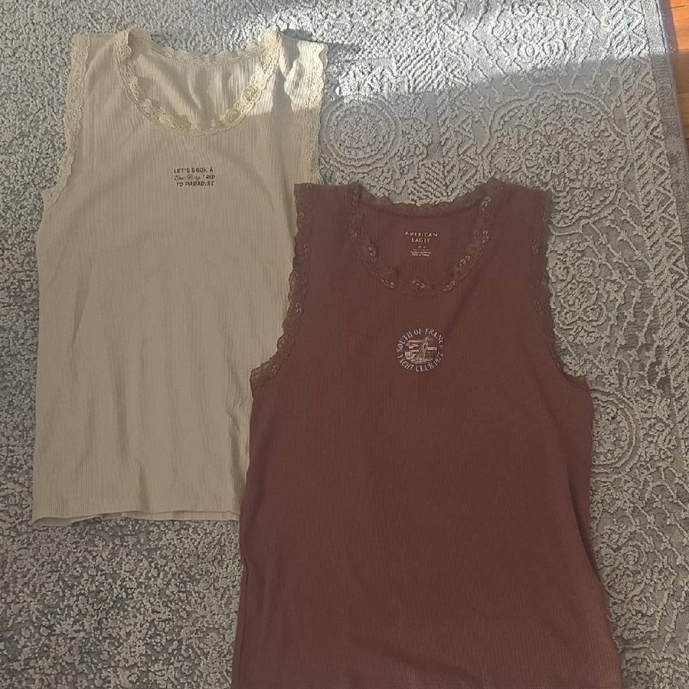 American Eagle Outfitters Brown Lace Trim Top